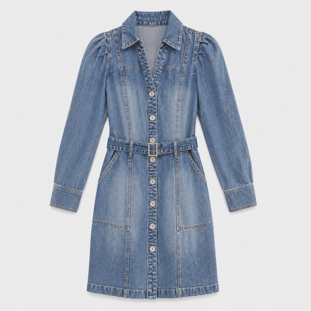 NWOT size 8.  INC International Concepts Blue Denim Long Sleeve Dress - Picture 6 of 13